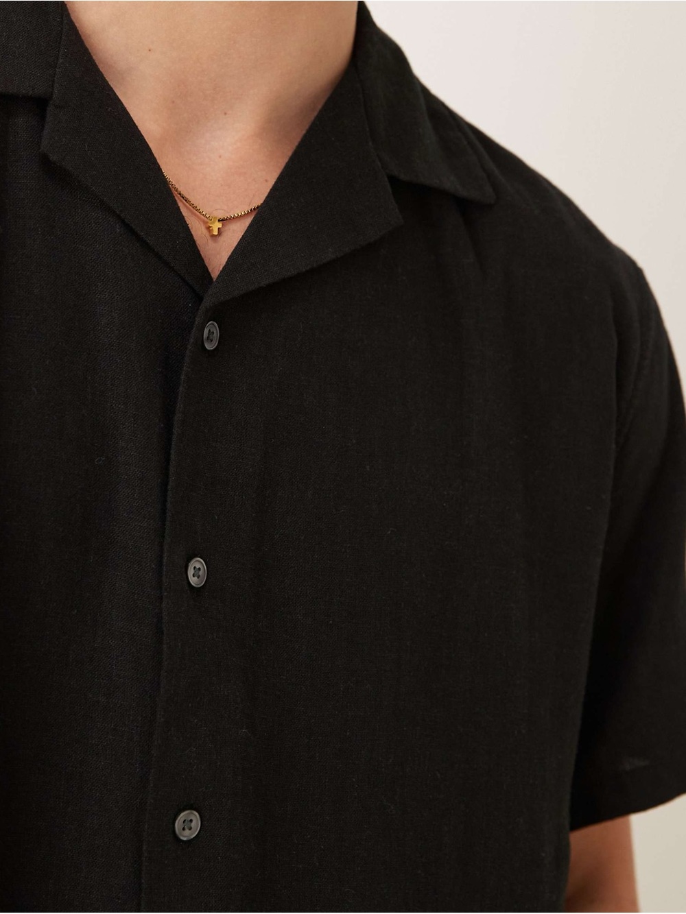 Abercrombie & Fitch Short Sleeve Linen-Blend Button Down Shirt XL black short - Picture 2 of 10